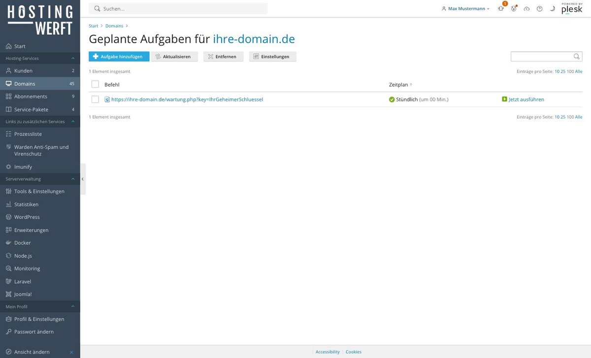 Plesk-Ansicht: Cronjobs (geplante Aufgaben) in Plesk einrichten